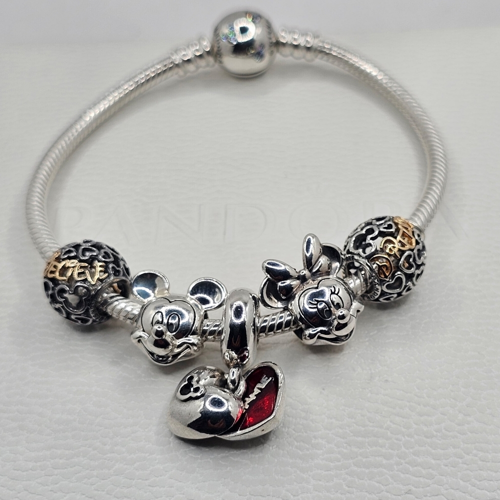 💫6pc Authentic Pandora DISNEY MICKEY & MINNIE BRACELET GIFT SET🎁